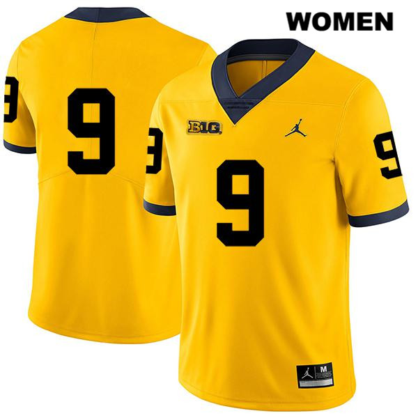 Women's NCAA Michigan Wolverines Andy Maddox #9 No Name Yellow Jordan Brand Authentic Stitched Legend Football College Jersey VB25G47YZ